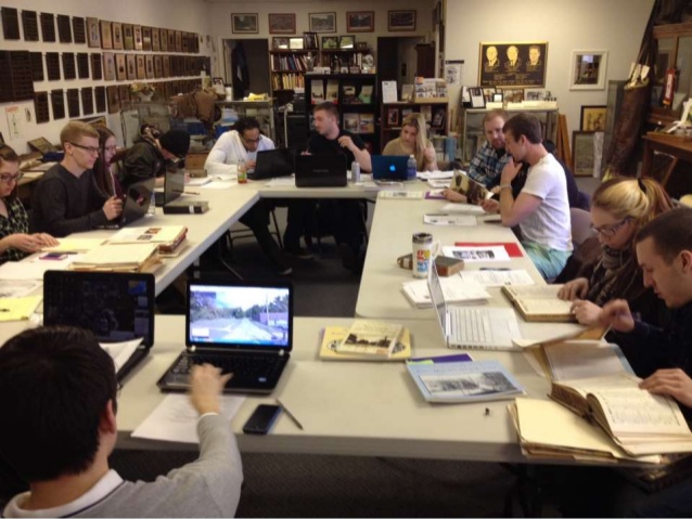 A photo of my students "in action" - selecting images from the archives of the historical society back in March. We set up 24 computer stations one Saturday and worked all day in their digital images – it was a fun time!