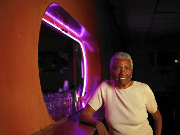 Jewel Thais-Williams posing inside of Jewel's Catch One in Los Angeles, California