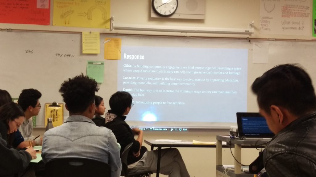 Gilda participating in a panel presentation at International High School on Dec. 1st, 2016, using Historypin as an example for how to bind communities together.