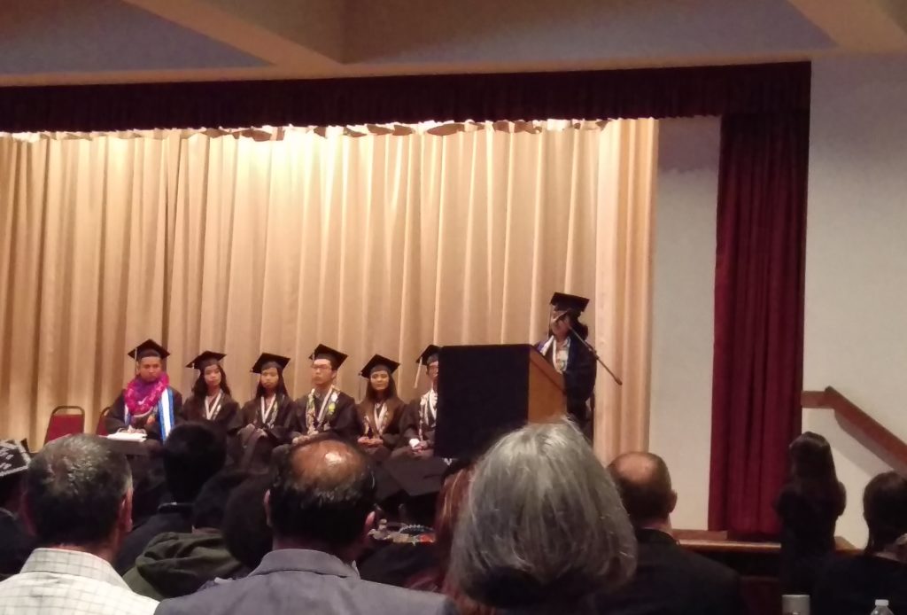 Gilda speaking at International's graduation ceremony this past May.