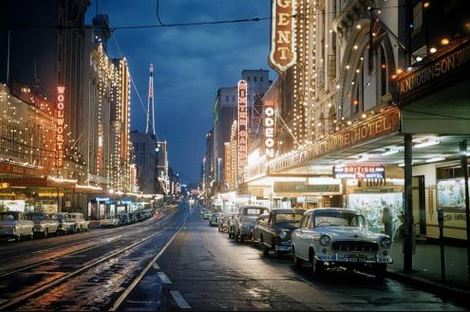 Photograph of Queens Street at night, Brisbane, 1959.